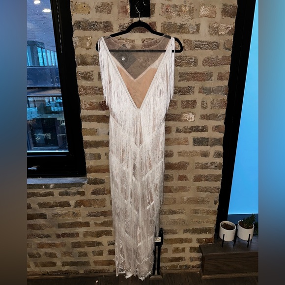 White fringe wedding dress- never worn - Picture 4 of 8